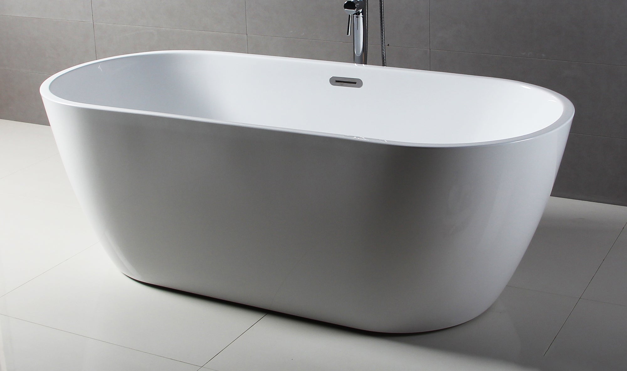 67 Inch White Oval Acrylic Free Standing Soaking Bathtub ALFI Brand (AB8839)