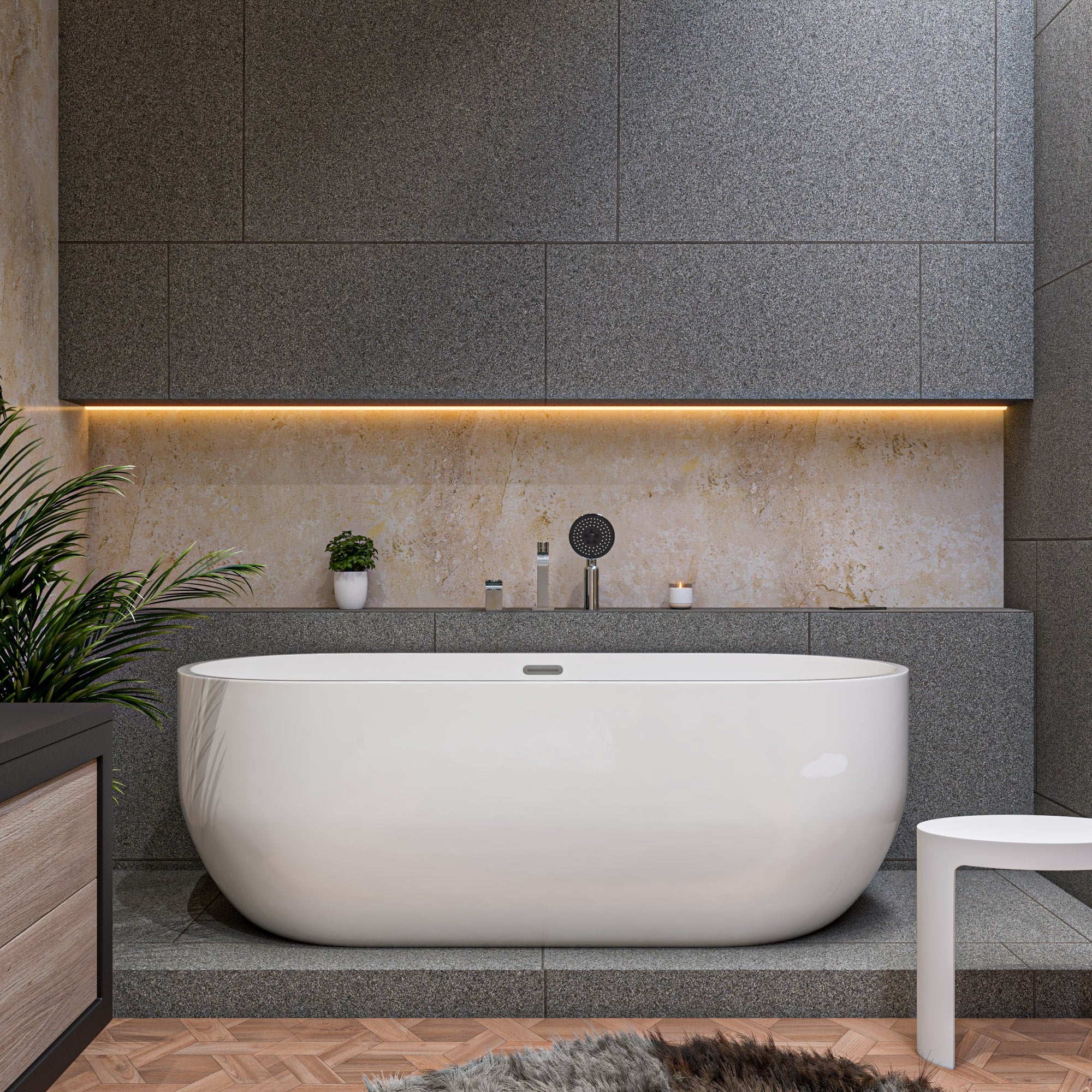 67 Inch White Oval Acrylic Free Standing Soaking Bathtub ALFI Brand (AB8839)