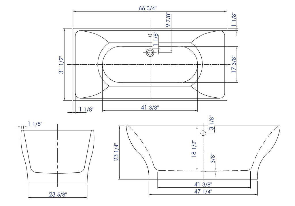 67 Inch White Rectangular Acrylic Free Standing Soaking Bathtub ALFI Brand (AB8840)