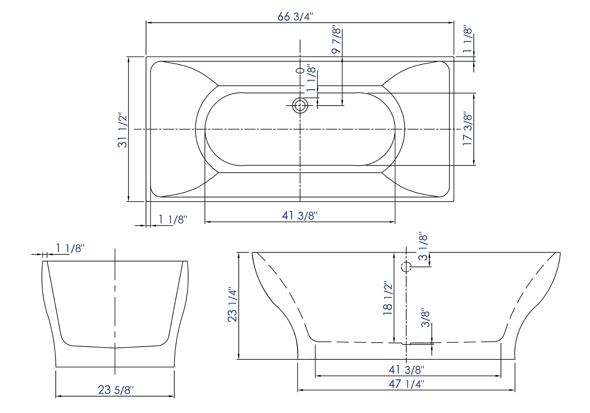 67 Inch White Rectangular Acrylic Free Standing Soaking Bathtub ALFI Brand (AB8840)