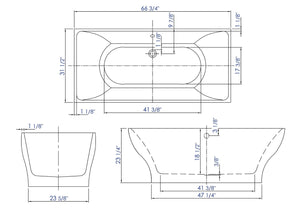 67 Inch White Rectangular Acrylic Free Standing Soaking Bathtub ALFI Brand (AB8840)