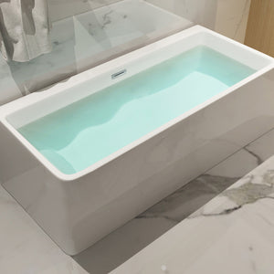 67 Inch White Rectangular Acrylic Free Standing Soaking Bathtub ALFI Brand (AB8859)