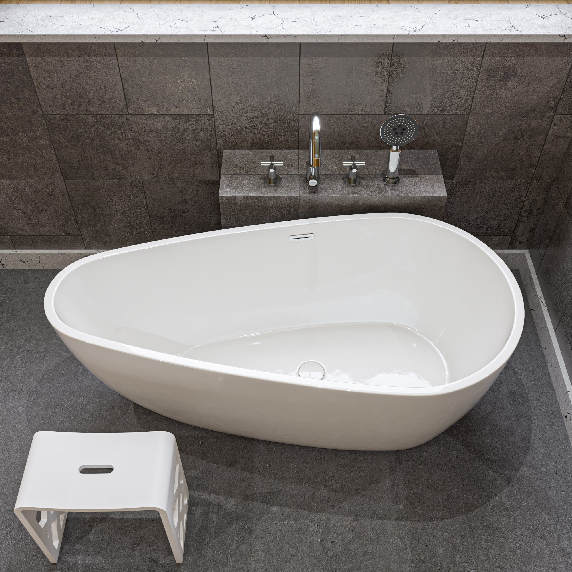 59 Inch White Oval Acrylic Free Standing Soaking Bathtub ALFI Brand (AB8861)