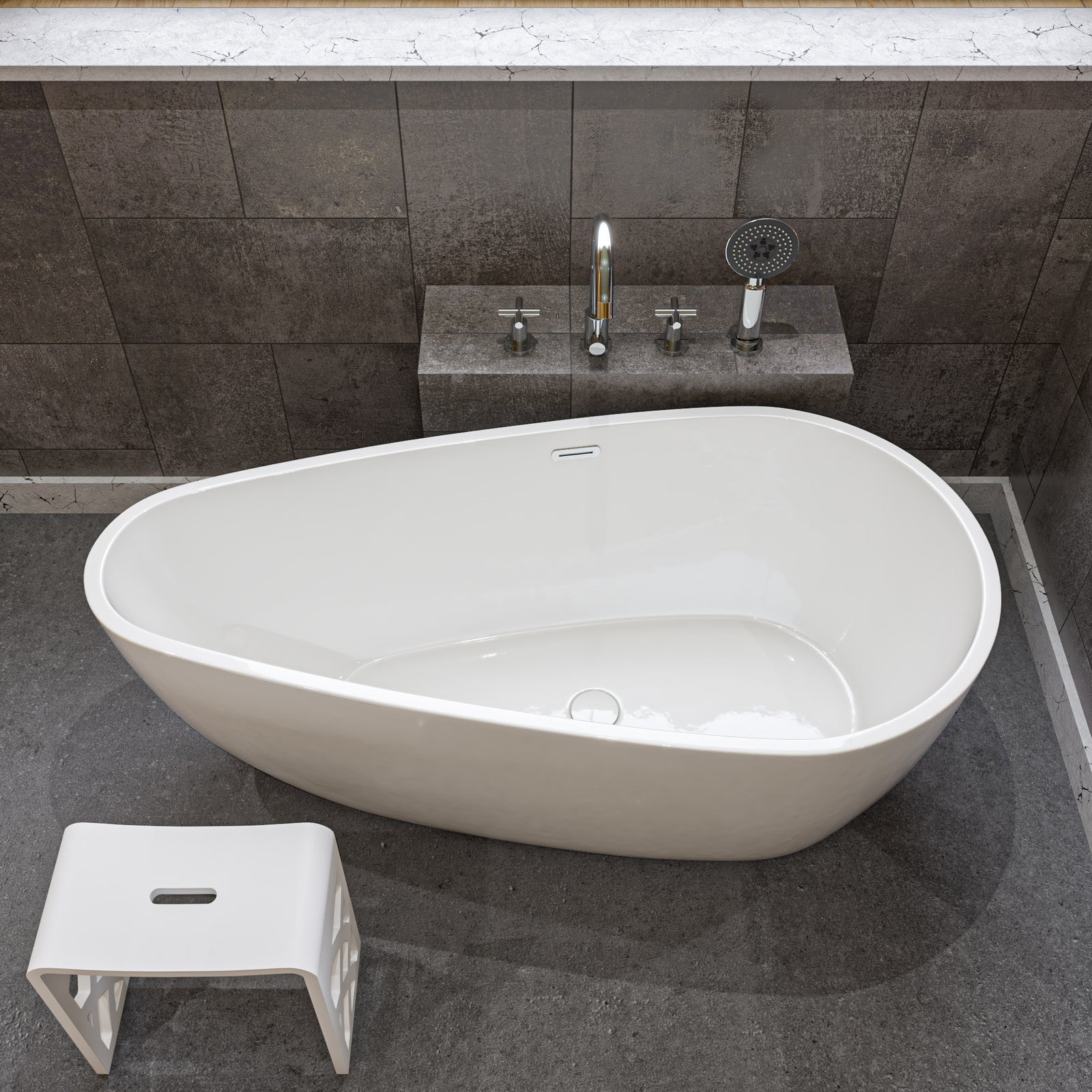 59 Inch White Oval Acrylic Free Standing Soaking Bathtub ALFI Brand (AB8861)