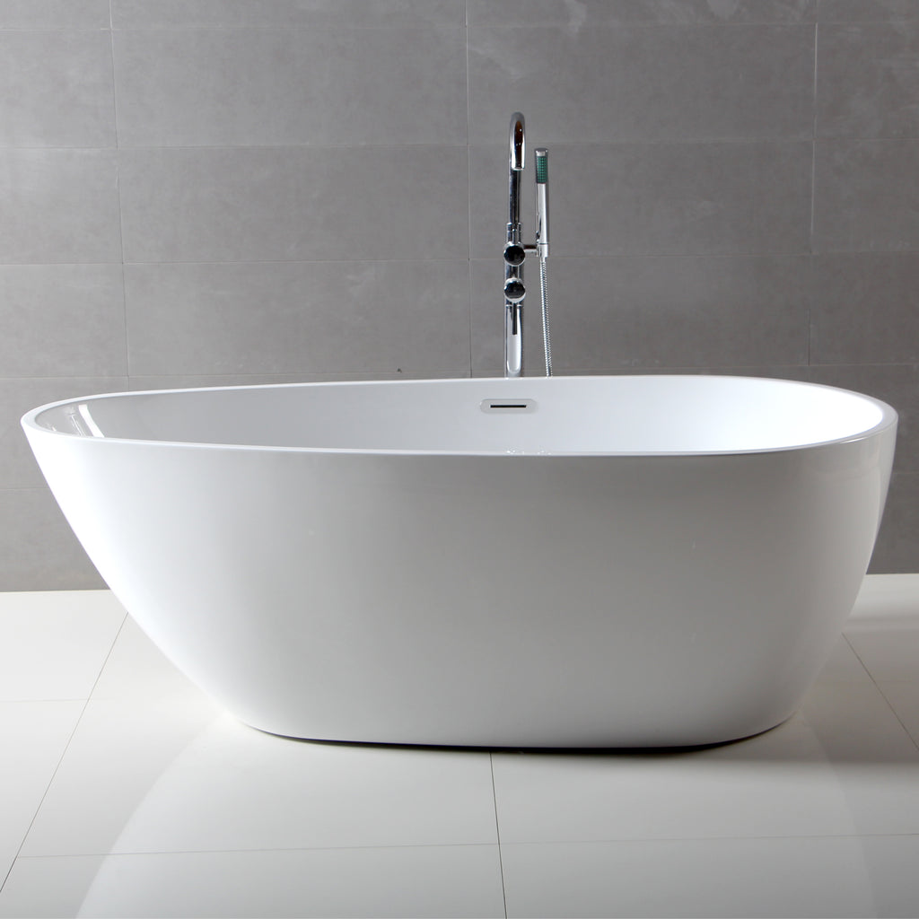 59 Inch White Oval Acrylic Free Standing Soaking Bathtub ALFI Brand (AB8861)