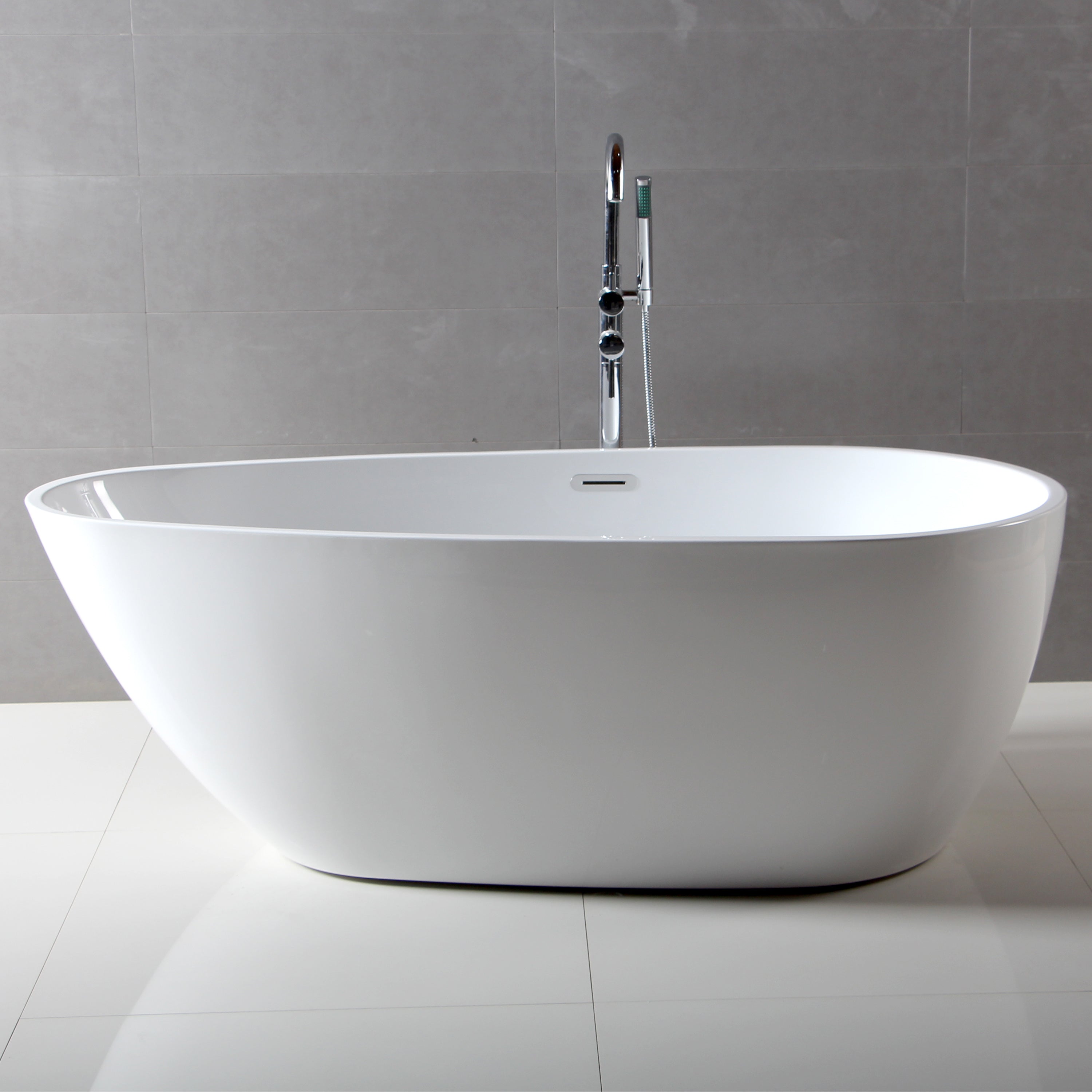 59 Inch White Oval Acrylic Free Standing Soaking Bathtub ALFI Brand (AB8861)