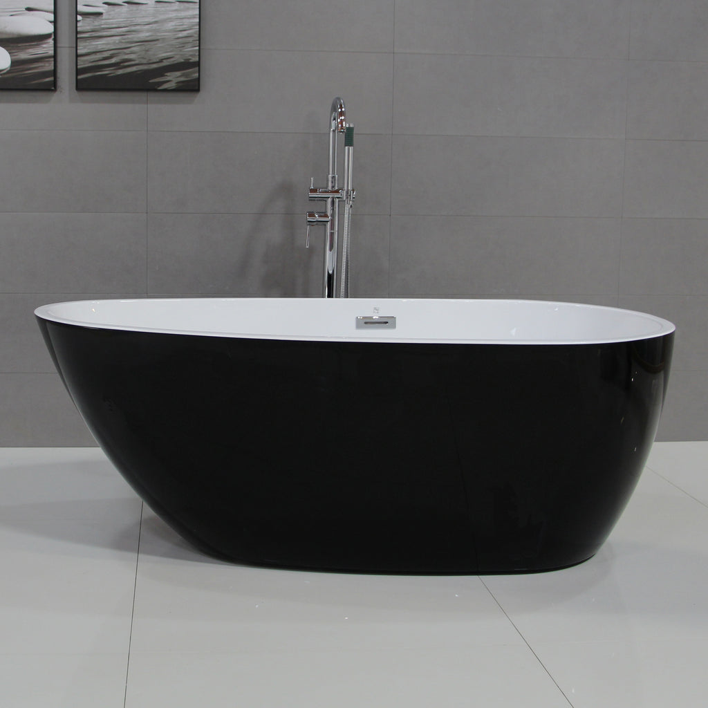 59 Inch Black & White Oval Free Standing Soaking Bathtub ALFI Brand (AB8862)