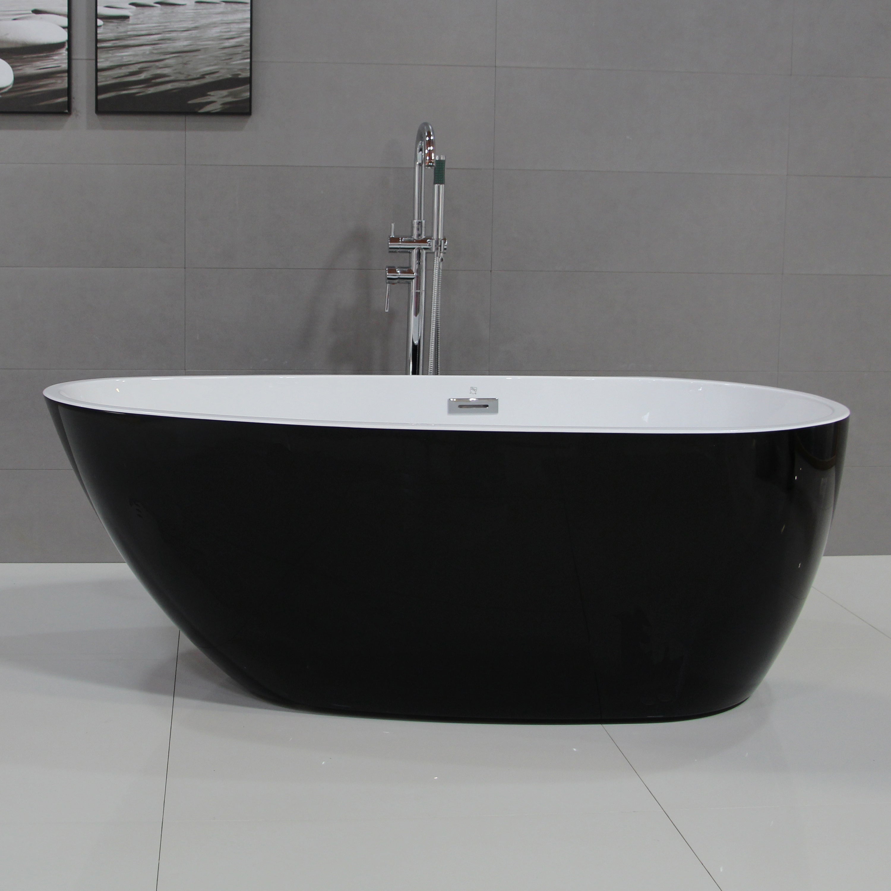 59 Inch Black & White Oval Free Standing Soaking Bathtub ALFI Brand (AB8862)