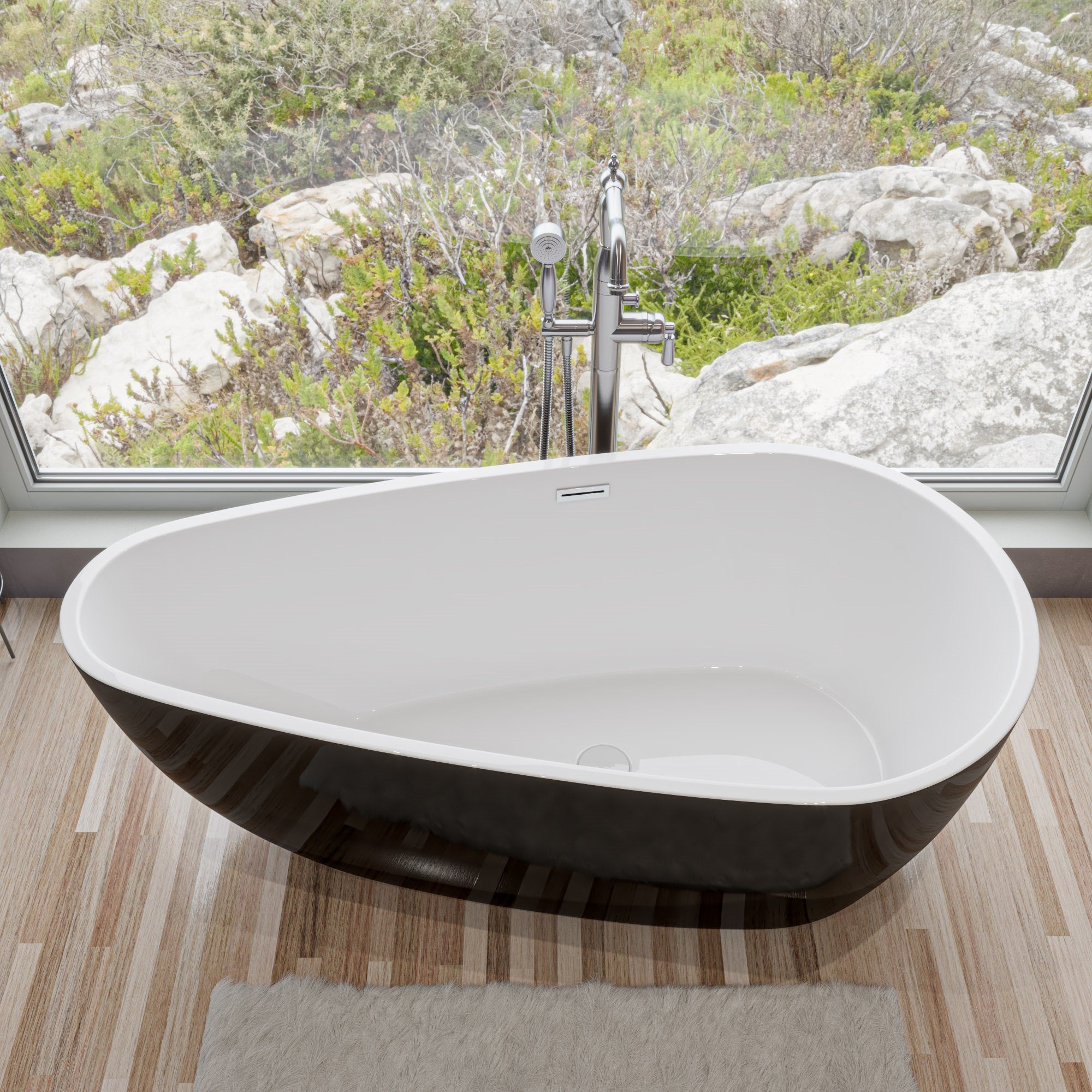 59 Inch Black & White Oval Free Standing Soaking Bathtub ALFI Brand (AB8862)