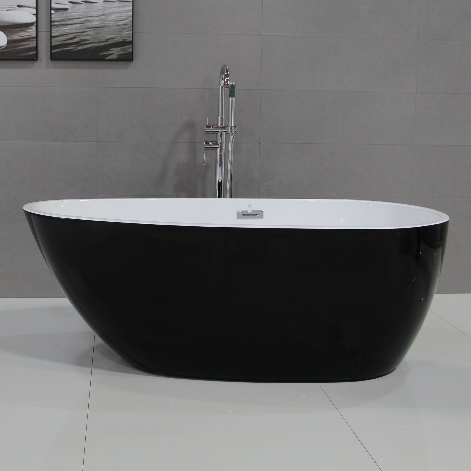 59 Inch Black & White Oval Free Standing Soaking Bathtub ALFI Brand (AB8862)