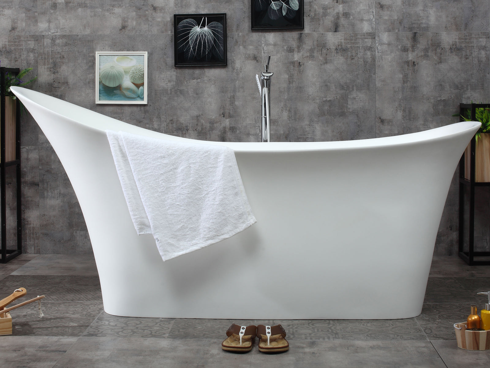 74 Inch White Solid Surface Smooth Resin Soaking Slipper Bathtub ALFI Brand (AB9915)