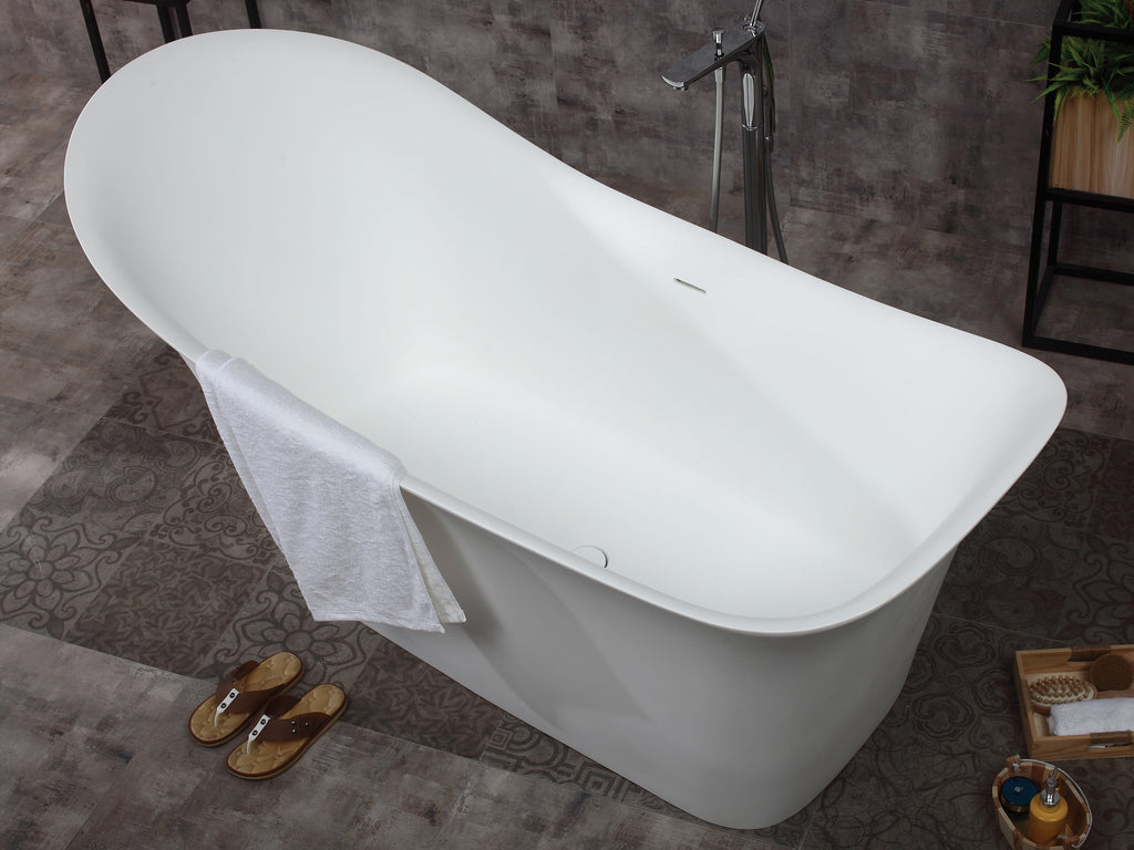 74 Inch White Solid Surface Smooth Resin Soaking Slipper Bathtub ALFI Brand (AB9915)