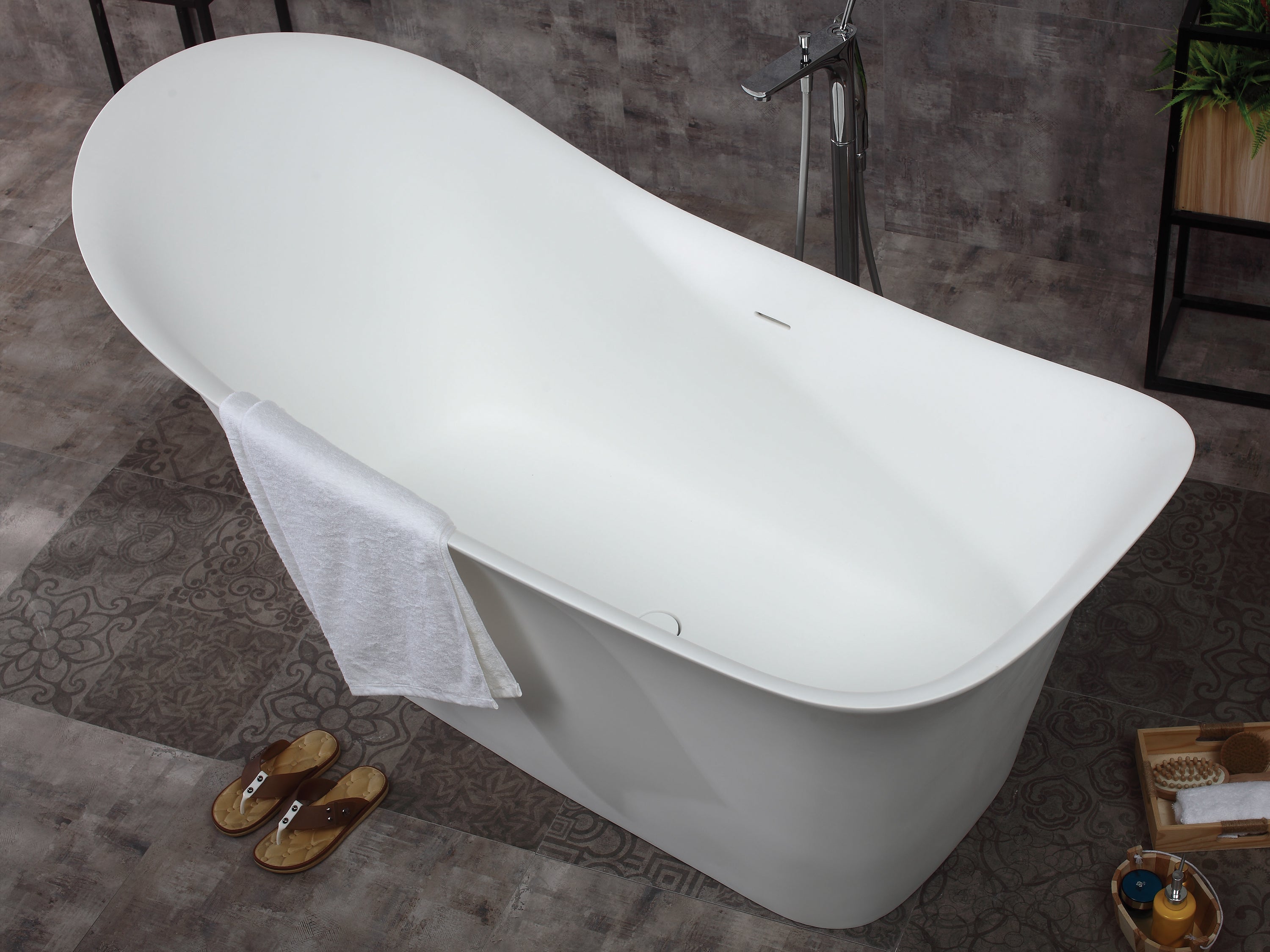 74 Inch White Solid Surface Smooth Resin Soaking Slipper Bathtub ALFI Brand (AB9915)