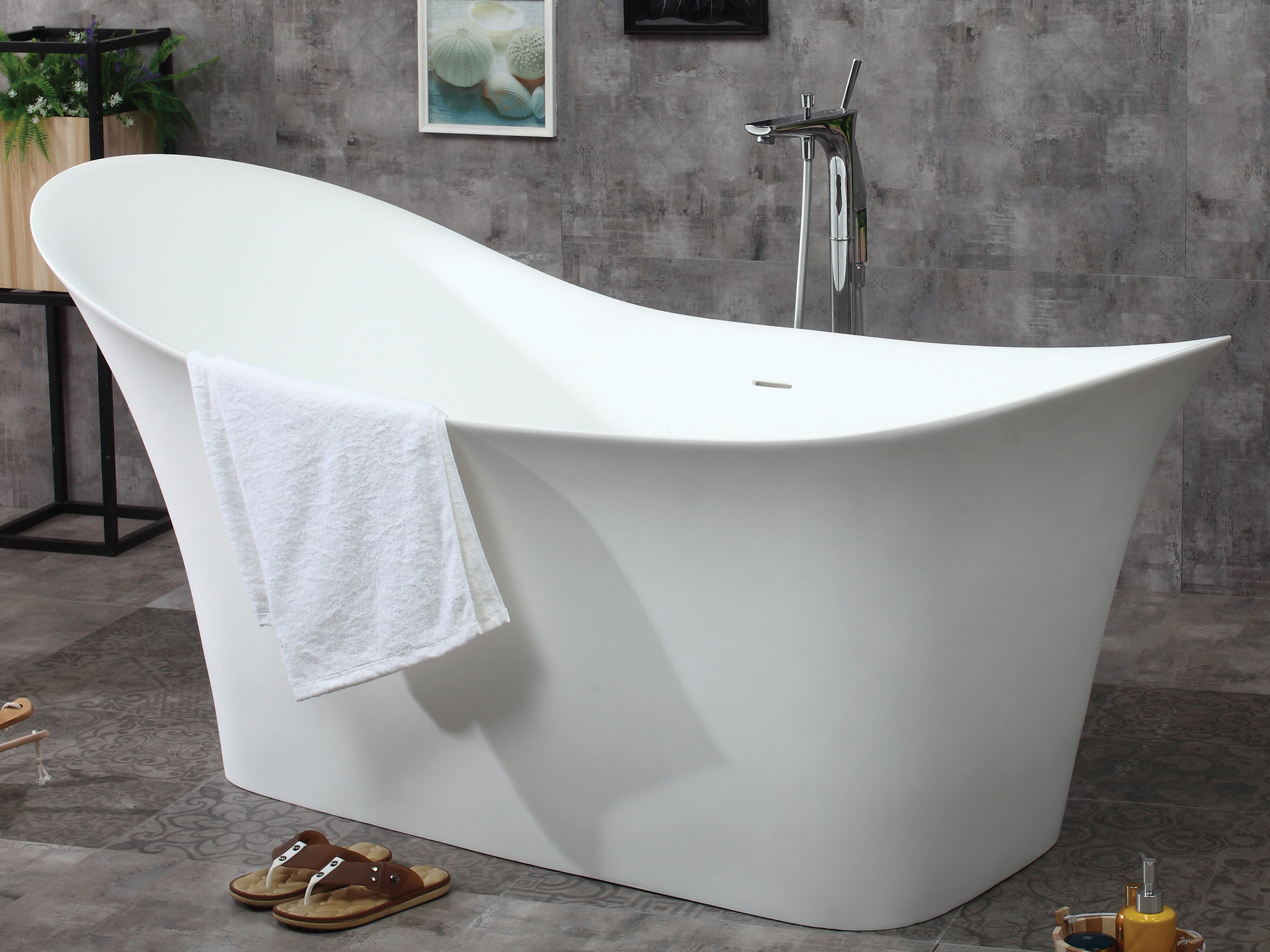 74 Inch White Solid Surface Smooth Resin Soaking Slipper Bathtub ALFI Brand (AB9915)