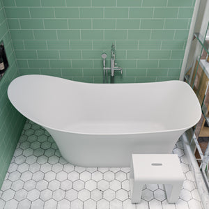 74 Inch White Solid Surface Smooth Resin Soaking Slipper Bathtub ALFI Brand (AB9915)