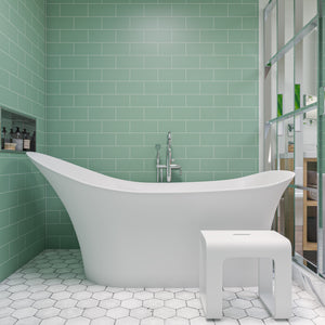 74 Inch White Solid Surface Smooth Resin Soaking Slipper Bathtub ALFI Brand (AB9915)