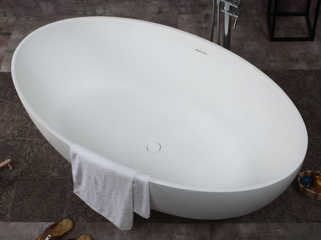 67 Inch White Oval Solid Surface Smooth Resin Soaking Bathtub ALFI Brand (AB9941)