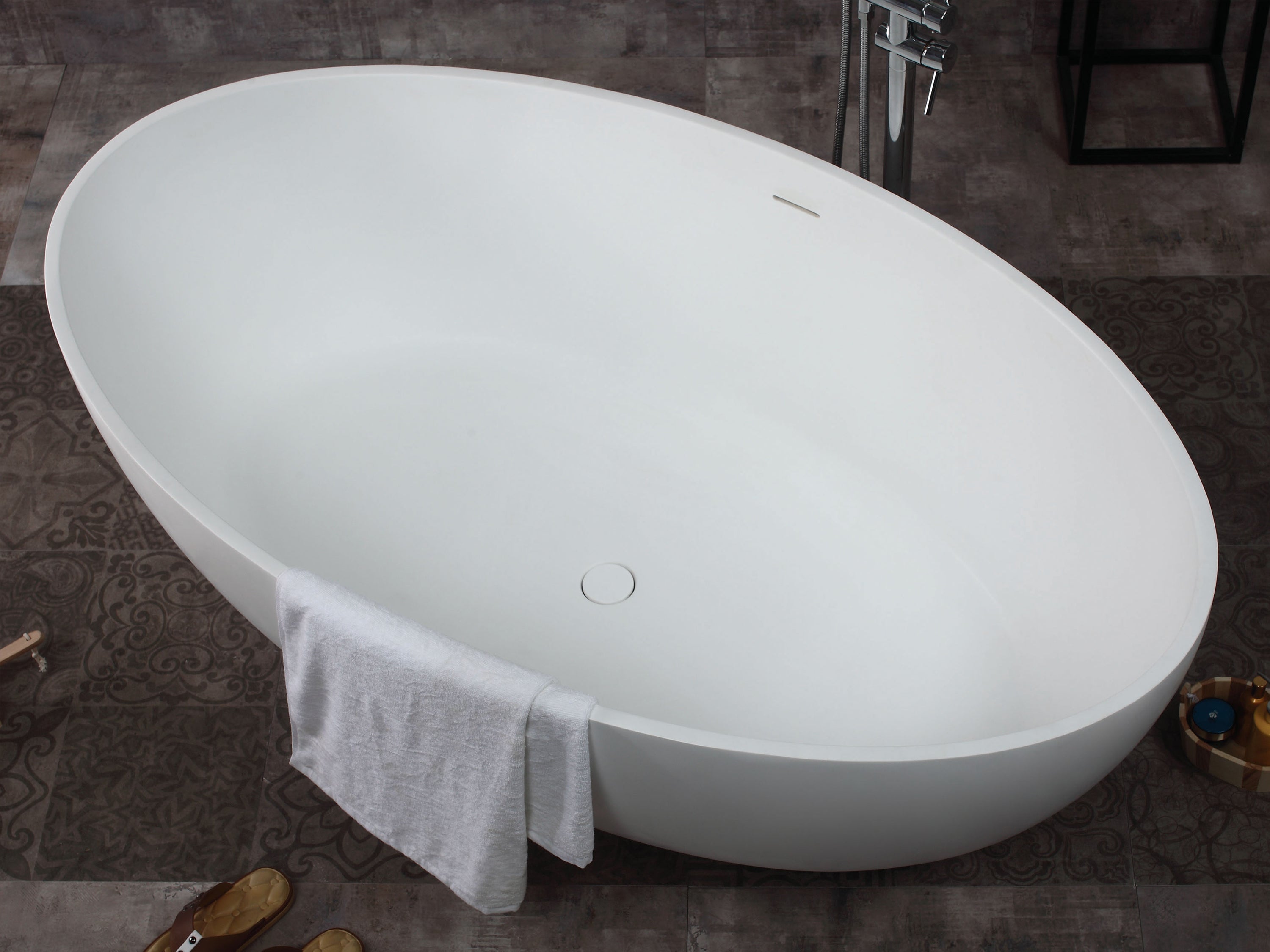 67 Inch White Oval Solid Surface Smooth Resin Soaking Bathtub ALFI Brand (AB9941)