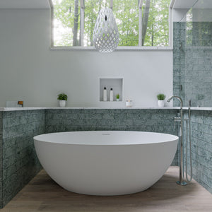 67 Inch White Oval Solid Surface Smooth Resin Soaking Bathtub ALFI Brand (AB9941)