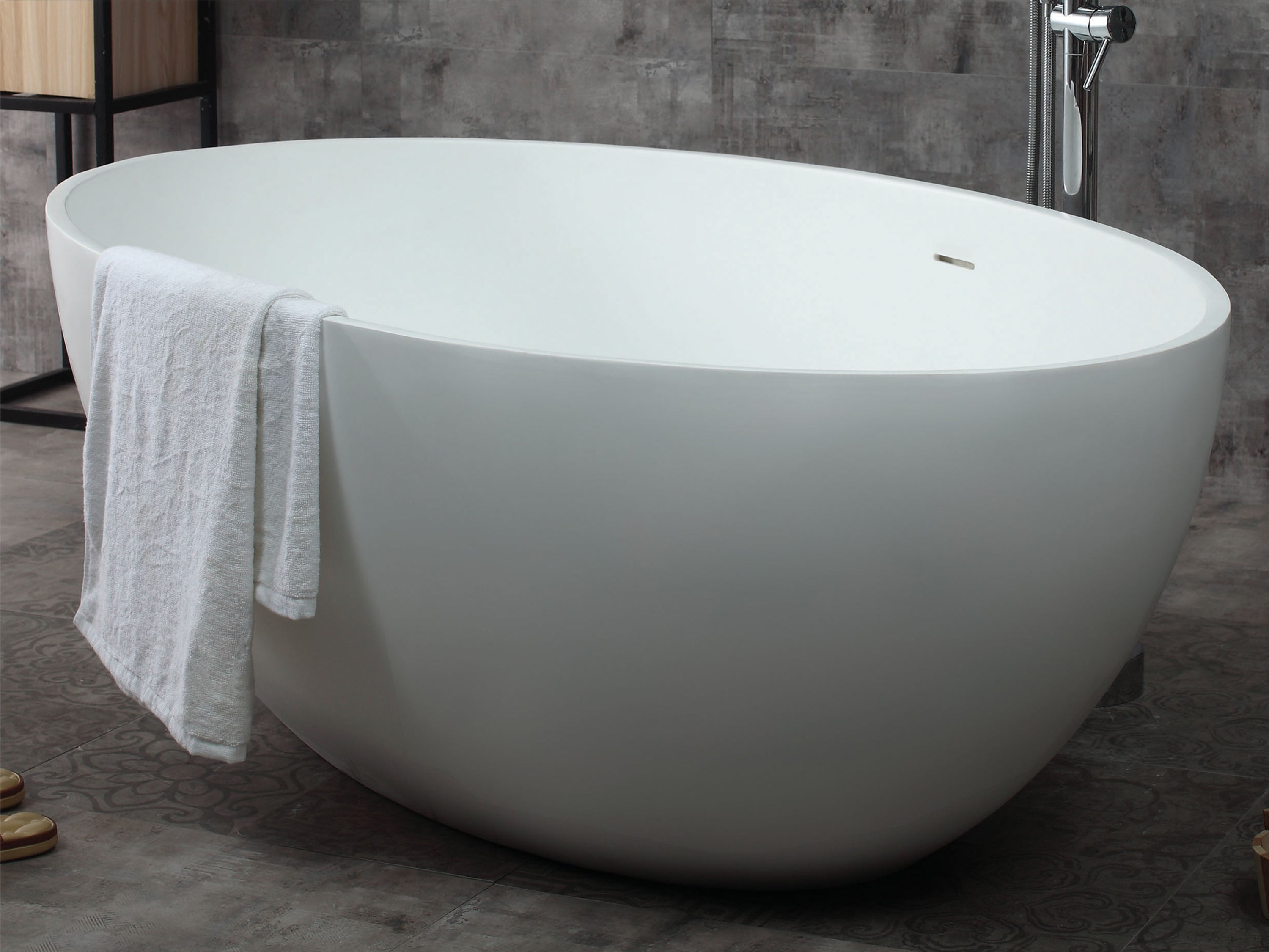 67 Inch White Oval Solid Surface Smooth Resin Soaking Bathtub ALFI Brand (AB9941)