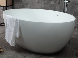 67 Inch White Oval Solid Surface Smooth Resin Soaking Bathtub ALFI Brand (AB9941)