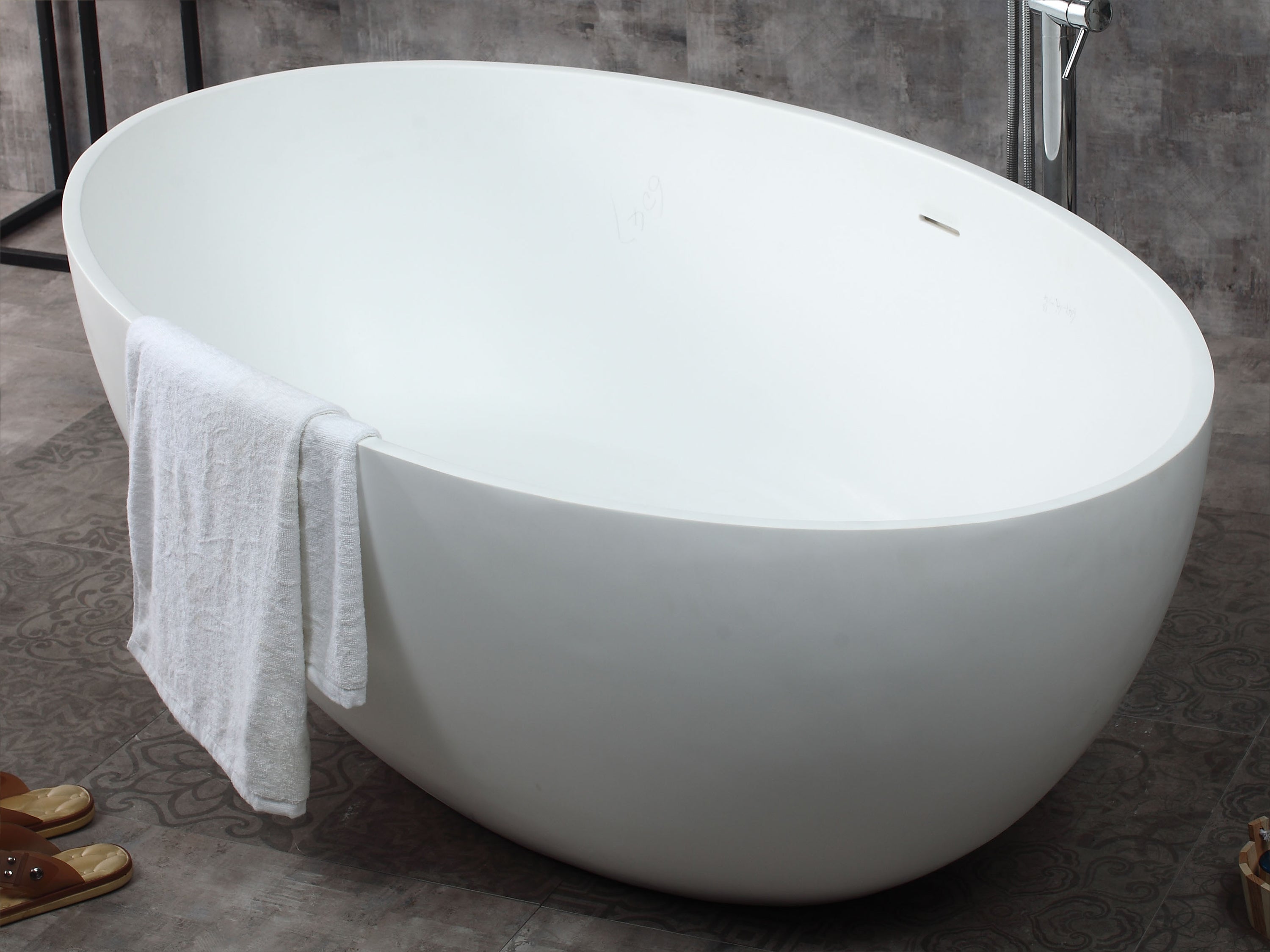 67 Inch White Oval Solid Surface Smooth Resin Soaking Bathtub ALFI Brand (AB9941)