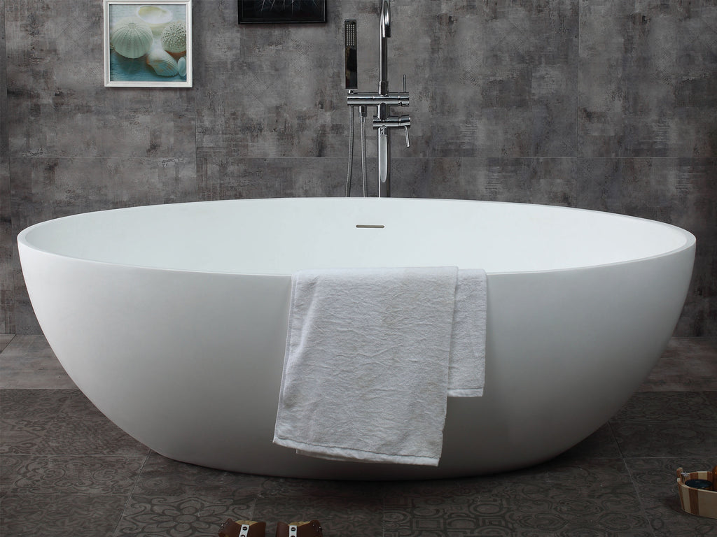 67 Inch White Oval Solid Surface Smooth Resin Soaking Bathtub ALFI Brand (AB9941)