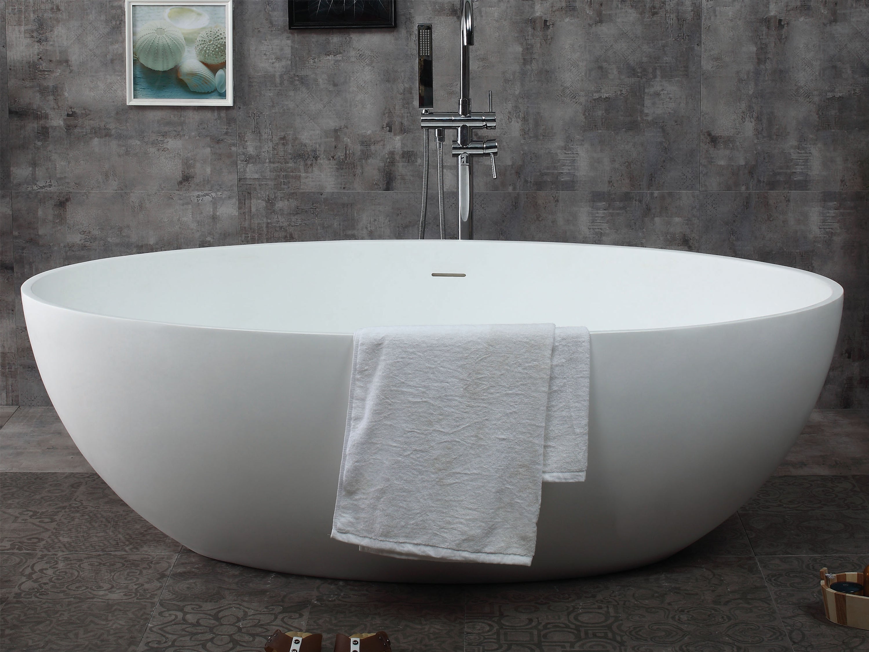 67 Inch White Oval Solid Surface Smooth Resin Soaking Bathtub ALFI Brand (AB9941)