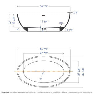 67 Inch White Oval Solid Surface Smooth Resin Soaking Bathtub ALFI Brand (AB9941)