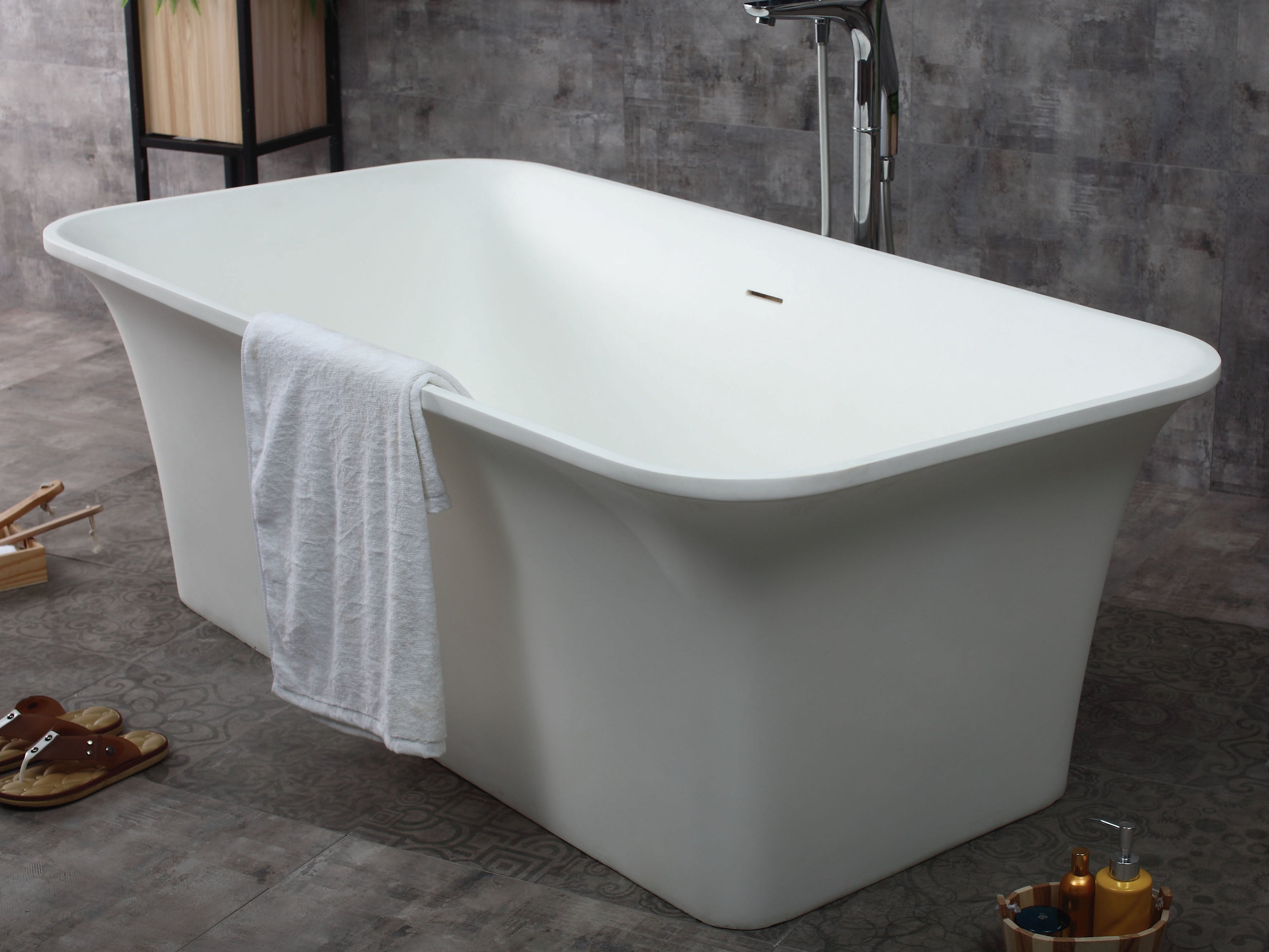 67 Inch White Rectangular Solid Surface Smooth Resin Soaking Bathtub ALFI Brand (AB9942)