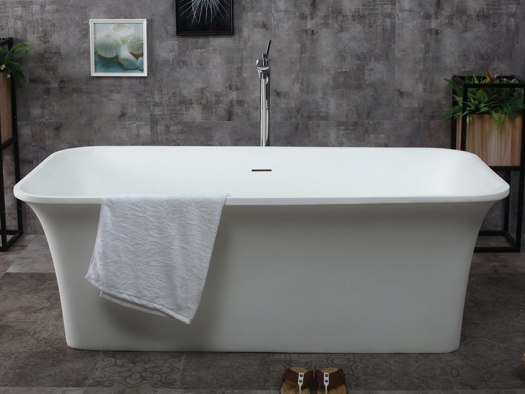 67 Inch White Rectangular Solid Surface Smooth Resin Soaking Bathtub ALFI Brand (AB9942)