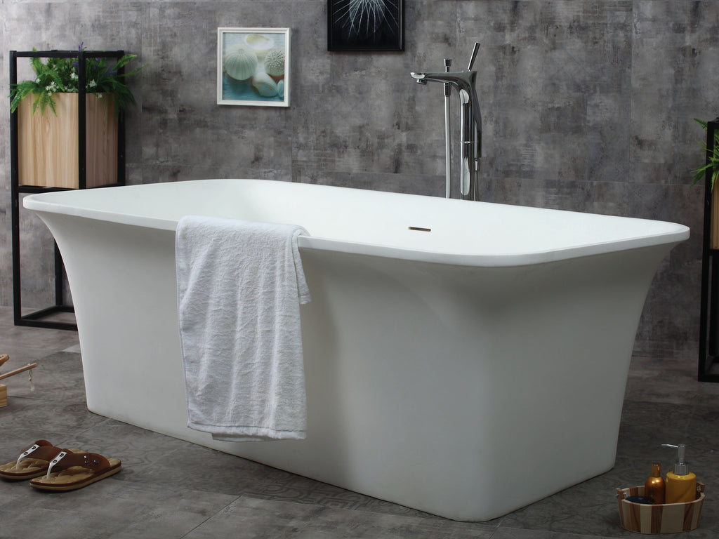67 Inch White Rectangular Solid Surface Smooth Resin Soaking Bathtub ALFI Brand (AB9942)
