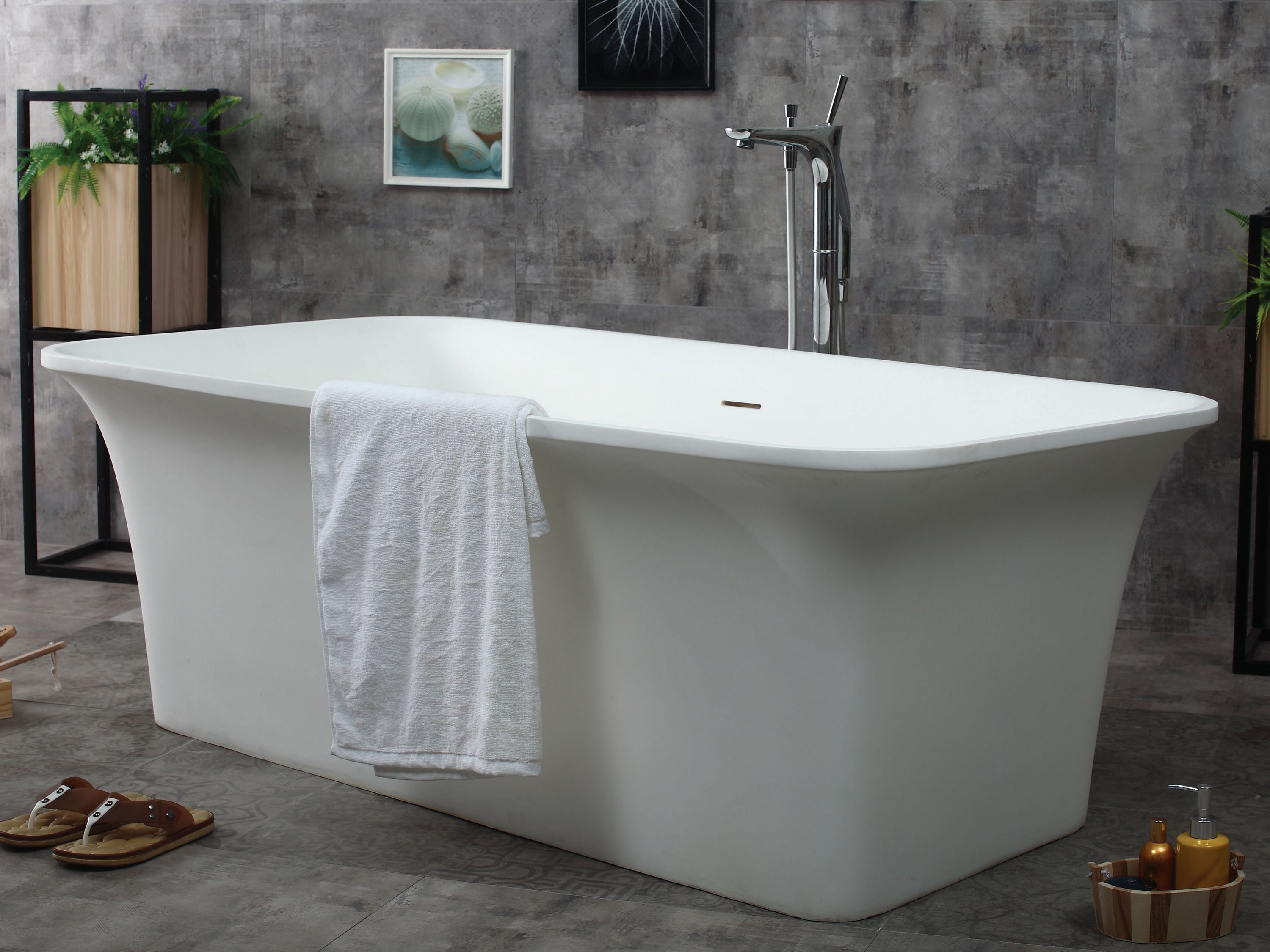 67 Inch White Rectangular Solid Surface Smooth Resin Soaking Bathtub ALFI Brand (AB9942)