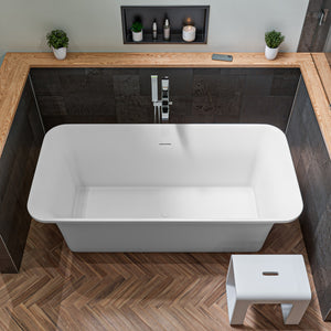 67 Inch White Rectangular Solid Surface Smooth Resin Soaking Bathtub ALFI Brand (AB9942)