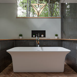 67 Inch White Rectangular Solid Surface Smooth Resin Soaking Bathtub ALFI Brand (AB9942)