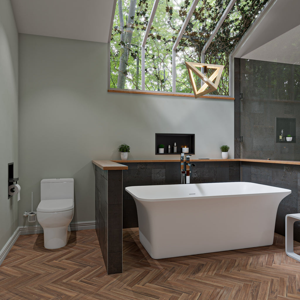 67 Inch White Rectangular Solid Surface Smooth Resin Soaking Bathtub ALFI Brand (AB9942)