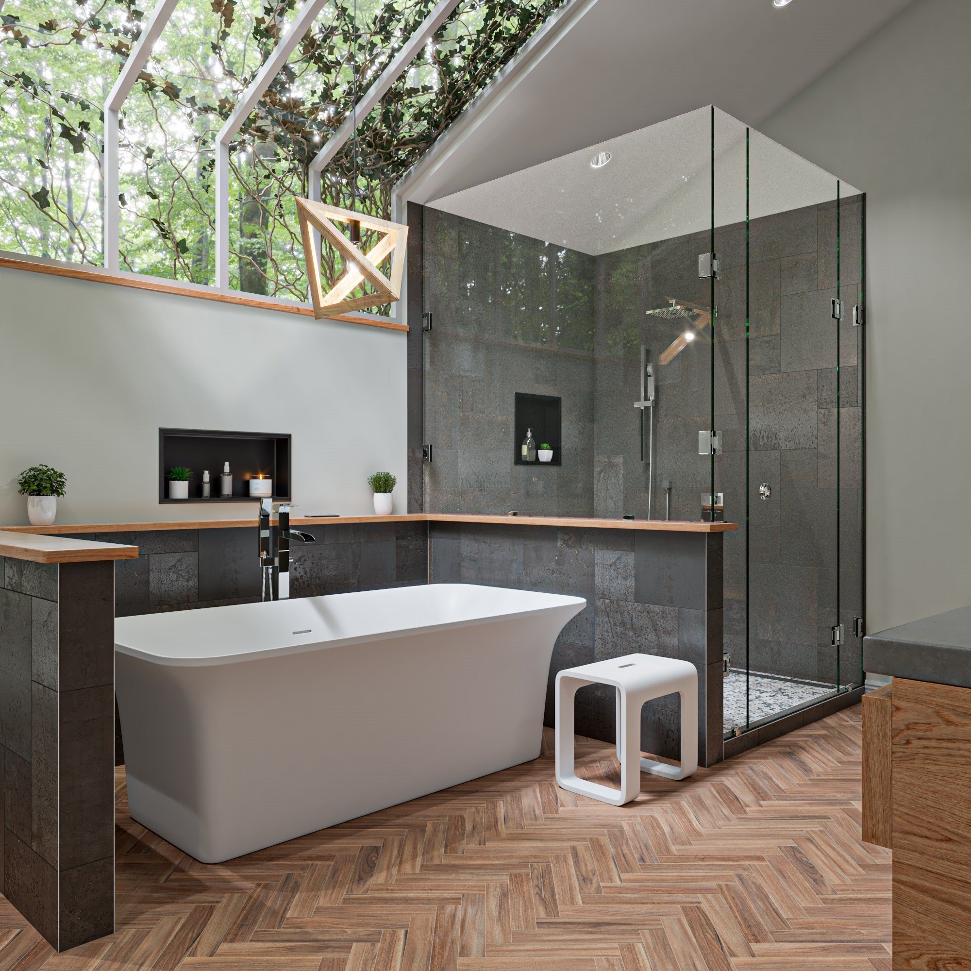 67 Inch White Rectangular Solid Surface Smooth Resin Soaking Bathtub ALFI Brand (AB9942)