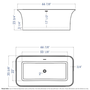 67 Inch White Rectangular Solid Surface Smooth Resin Soaking Bathtub ALFI Brand (AB9942)