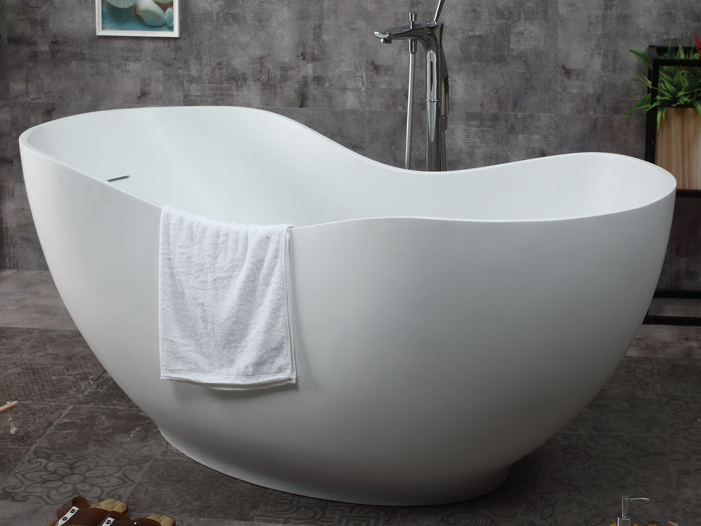 66 Inch White Solid Surface Smooth Resin Soaking Bathtub ALFI Brand (AB9949)
