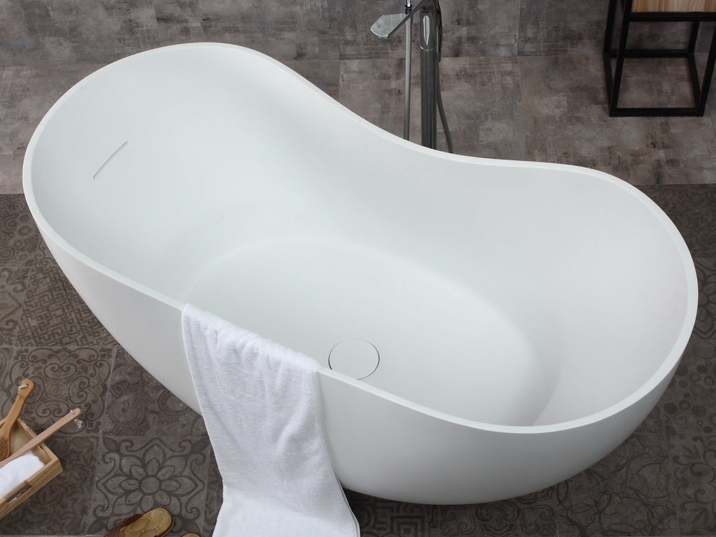 66 Inch White Solid Surface Smooth Resin Soaking Bathtub ALFI Brand (AB9949)