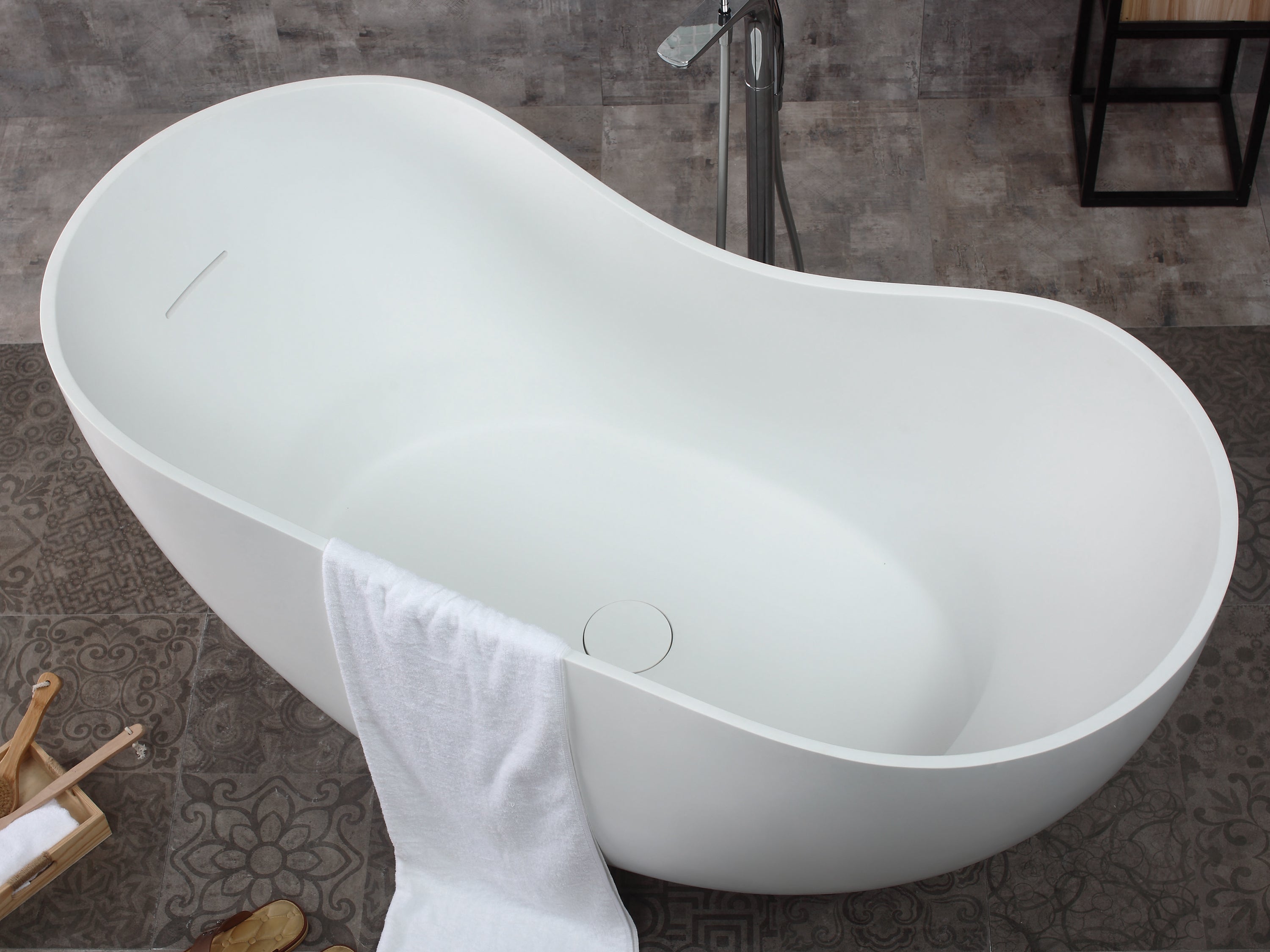 66 Inch White Solid Surface Smooth Resin Soaking Bathtub ALFI Brand (AB9949)