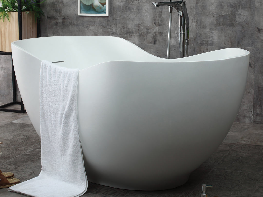 66 Inch White Solid Surface Smooth Resin Soaking Bathtub ALFI Brand (AB9949)