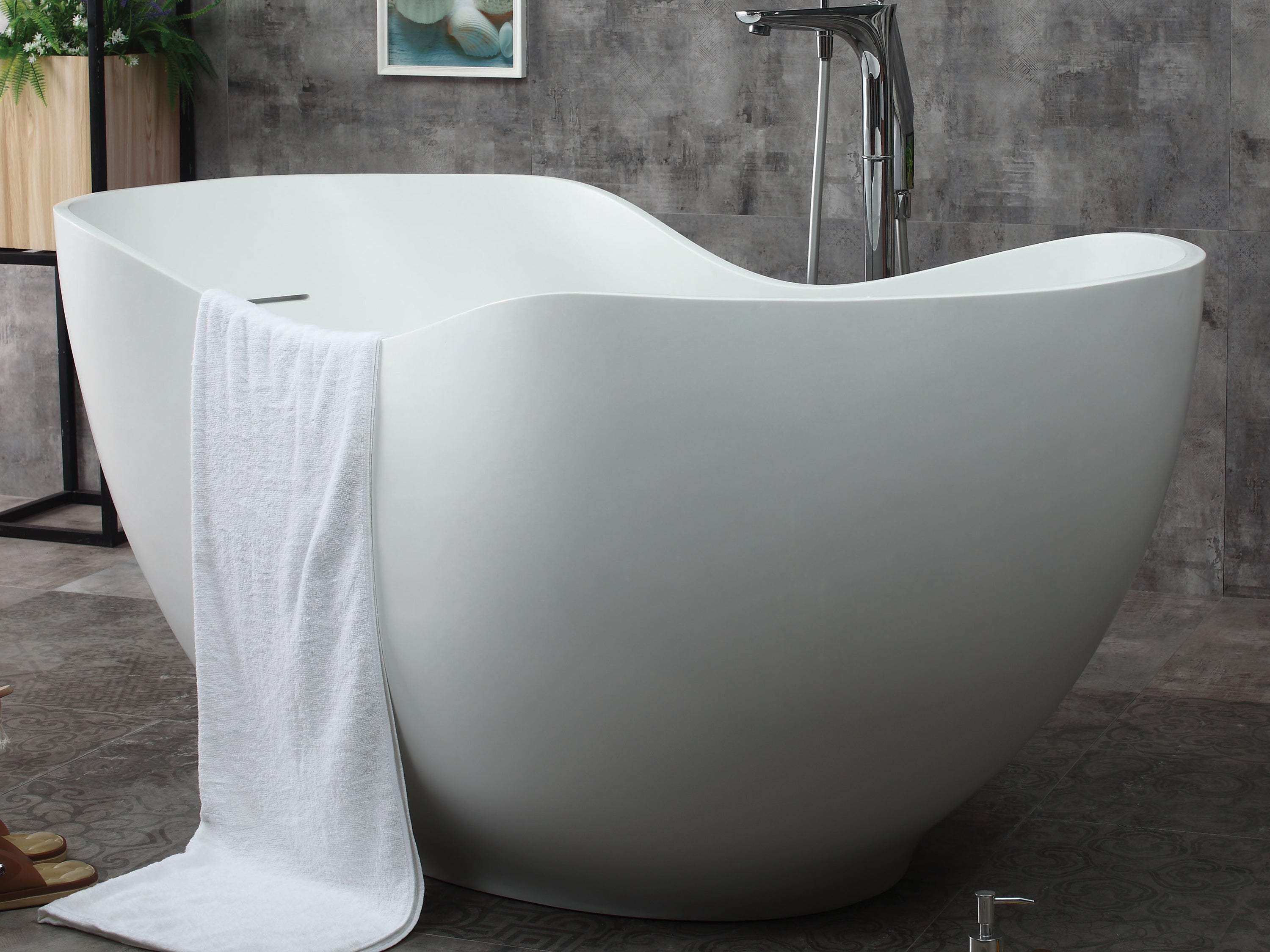 66 Inch White Solid Surface Smooth Resin Soaking Bathtub ALFI Brand (AB9949)