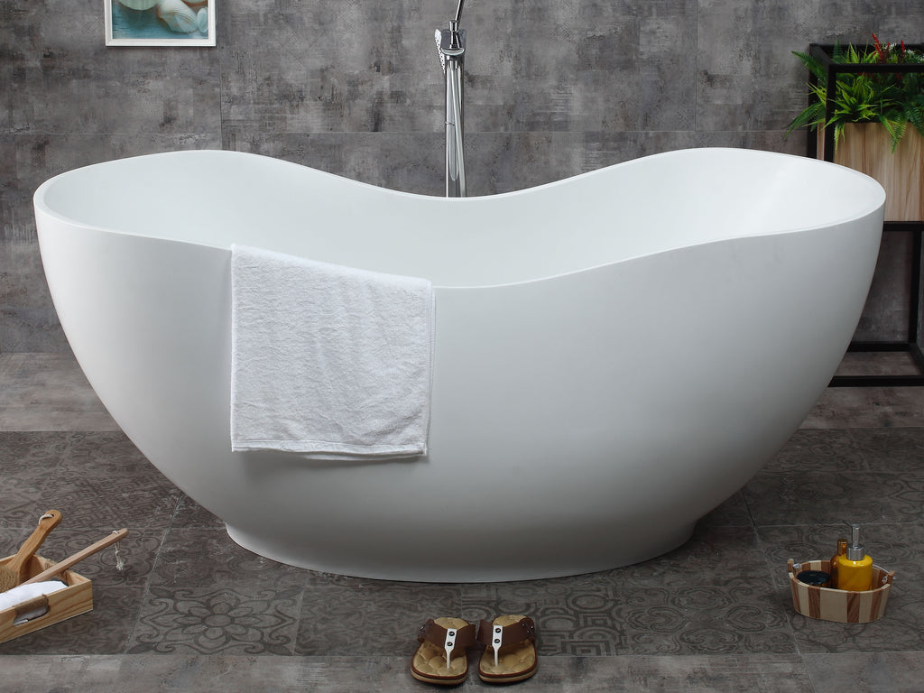66 Inch White Solid Surface Smooth Resin Soaking Bathtub ALFI Brand (AB9949)