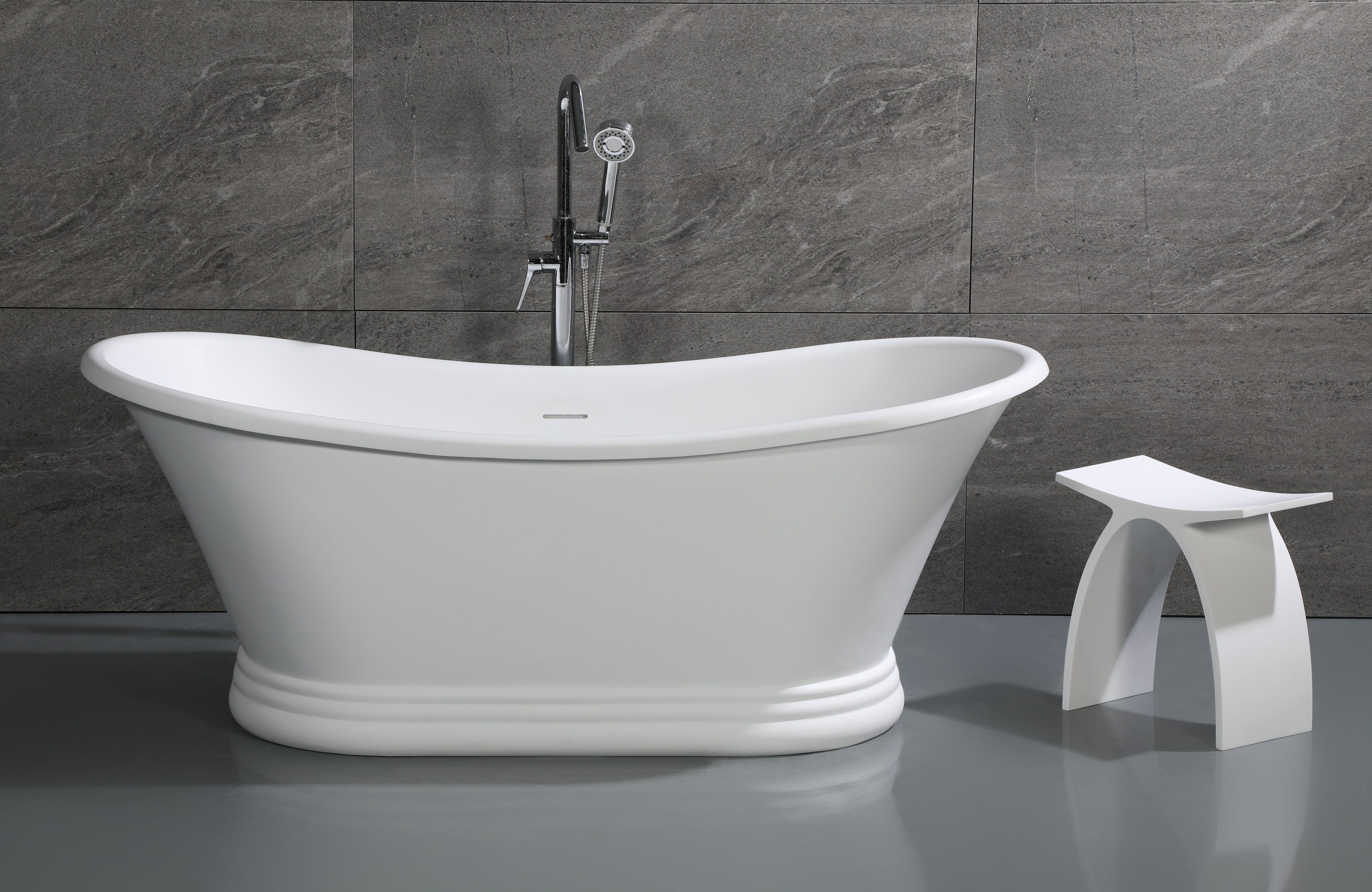 67 Inch White Matte Pedestal Solid Surface Resin Bathtub ALFI Brand (AB9950)