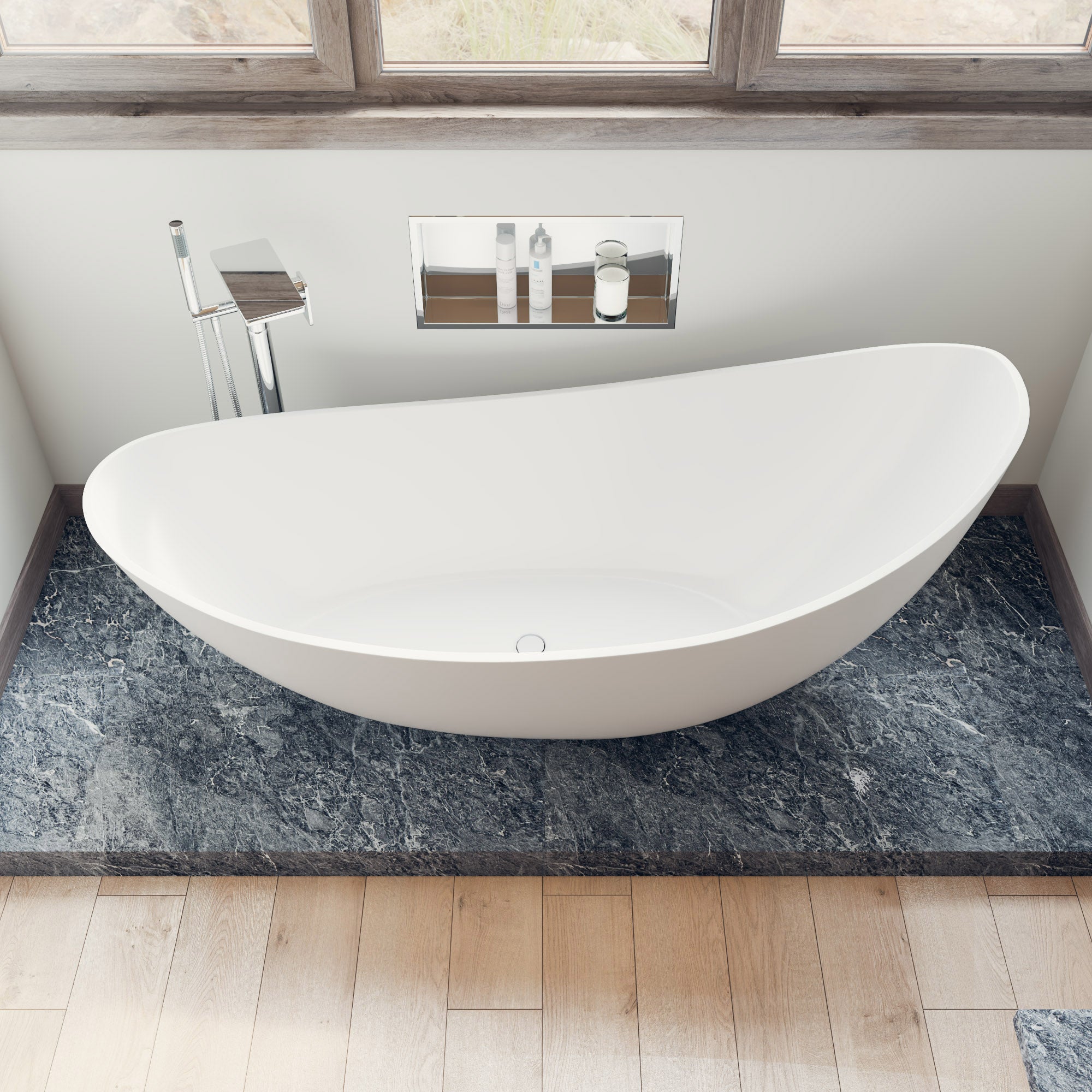 73 Inch White Solid Surface Smooth Resin Soaking Slipper Bathtub ALFI Brand (AB9951)