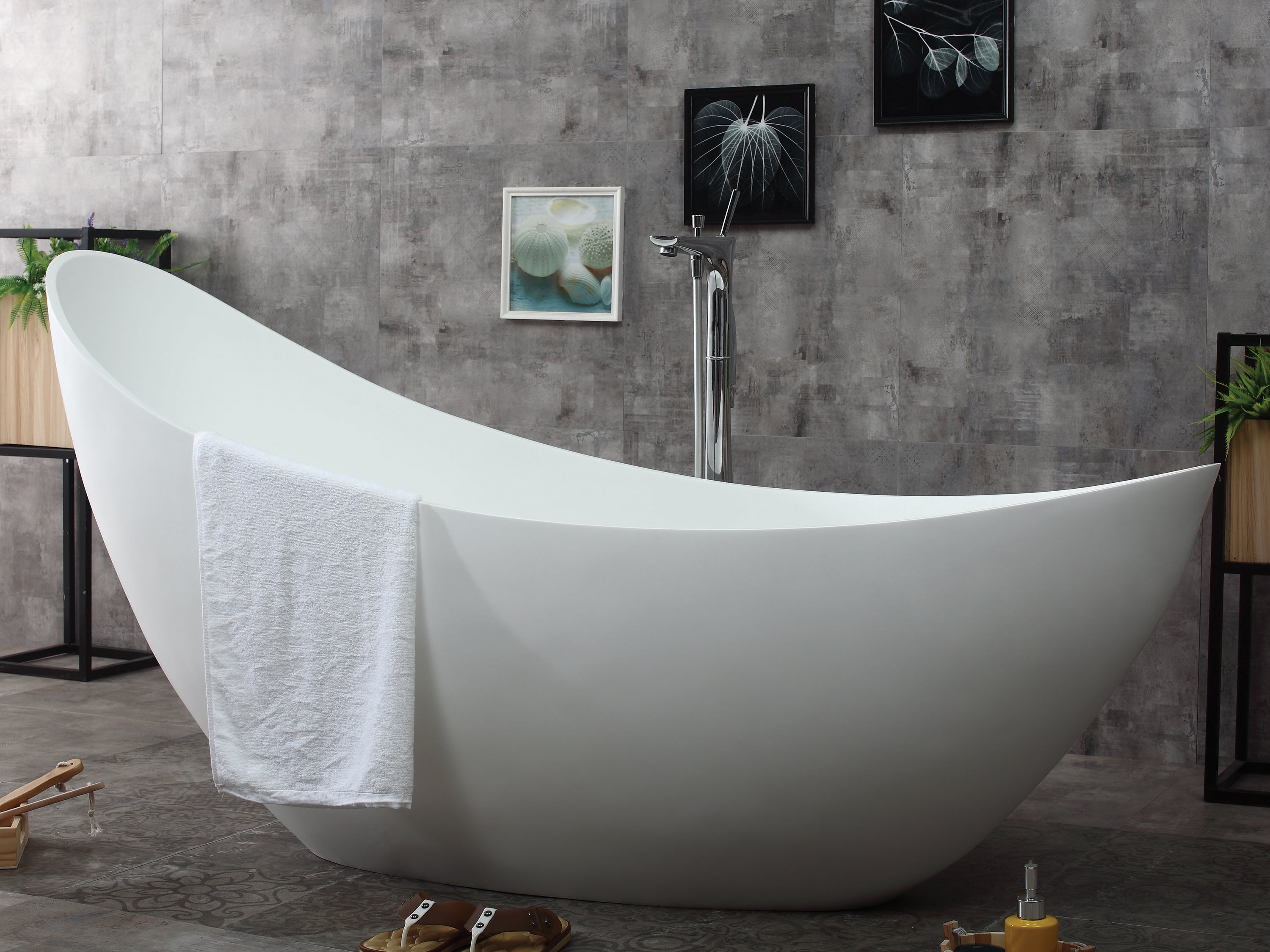 73 Inch White Solid Surface Smooth Resin Soaking Slipper Bathtub ALFI Brand (AB9951)