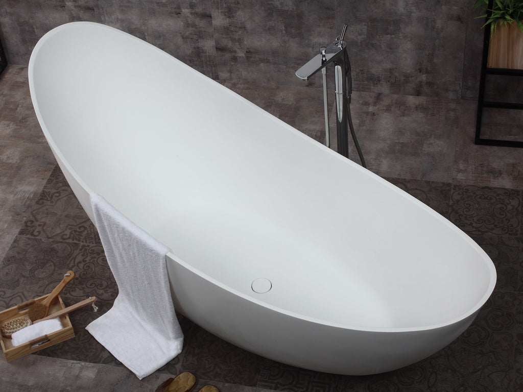 73 Inch White Solid Surface Smooth Resin Soaking Slipper Bathtub ALFI Brand (AB9951)