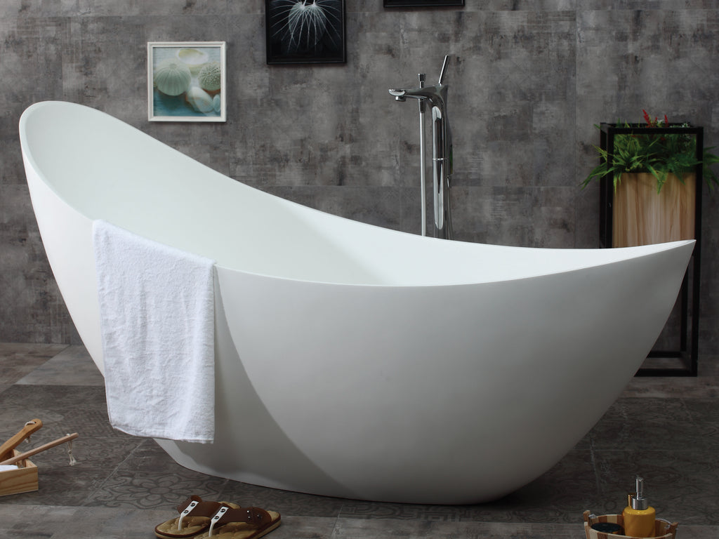 73 Inch White Solid Surface Smooth Resin Soaking Slipper Bathtub ALFI Brand (AB9951)