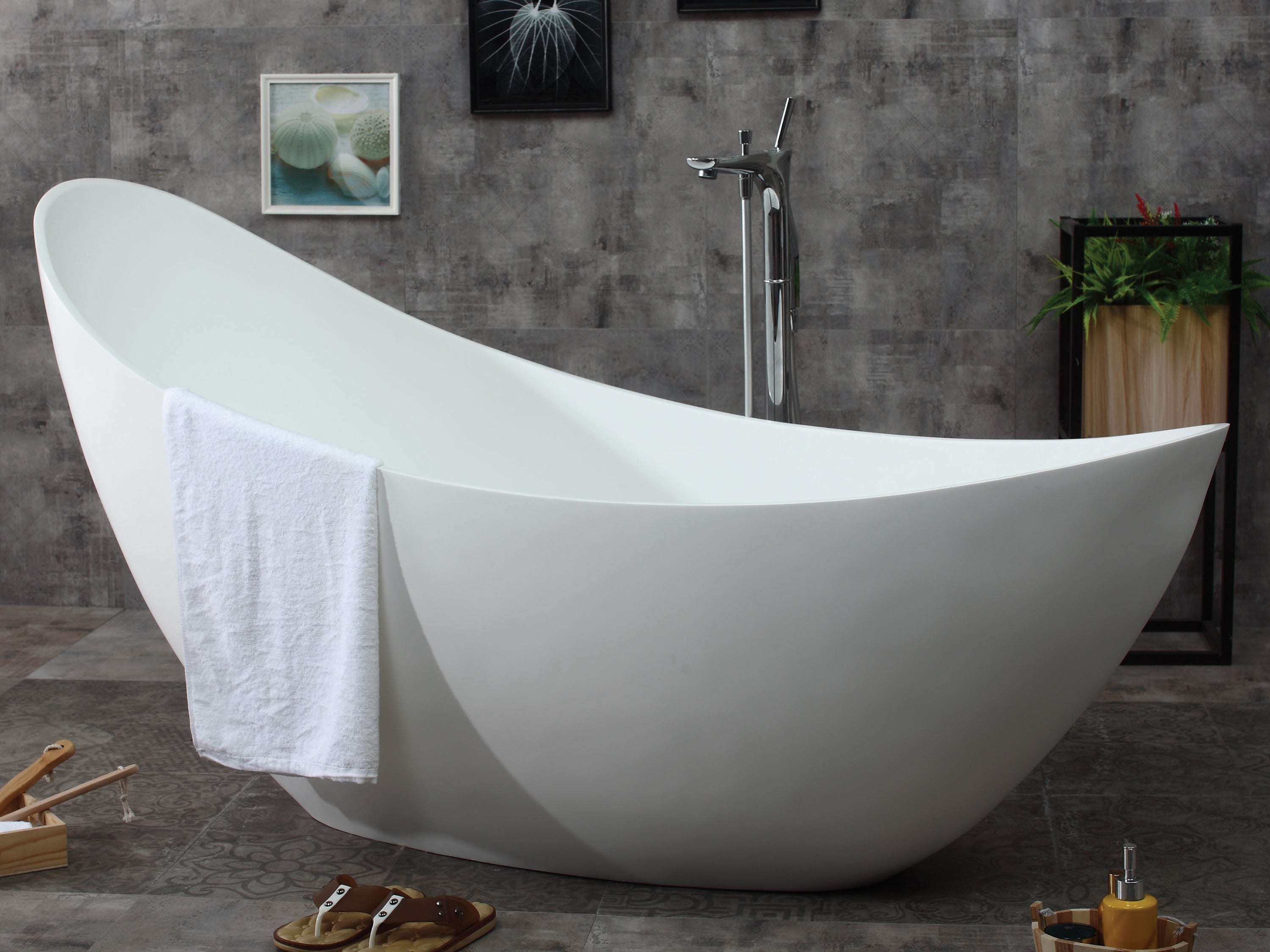 73 Inch White Solid Surface Smooth Resin Soaking Slipper Bathtub ALFI Brand (AB9951)